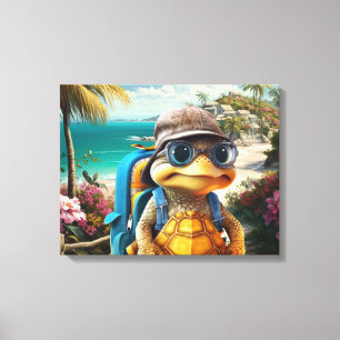 Adventurous Cute Little Turtle with Backpack, Canvas Print