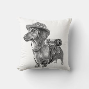 Adventurous dachshund throw pillow