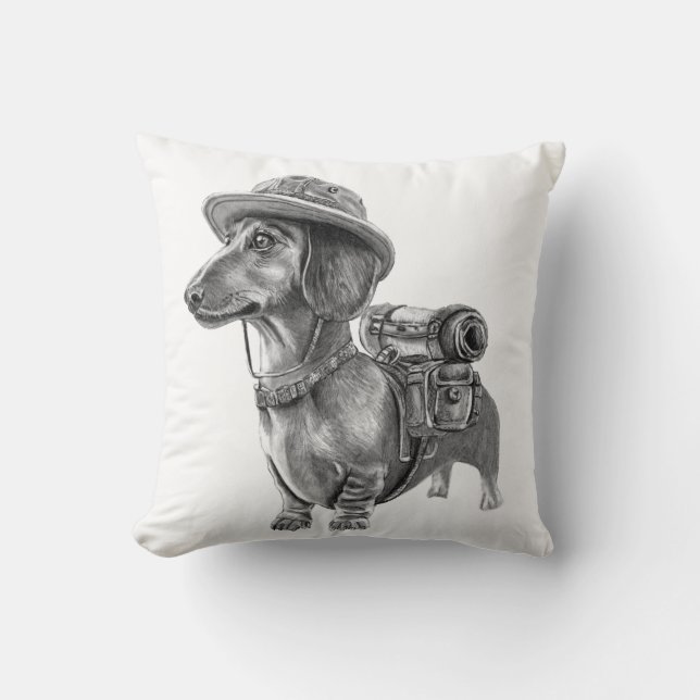 Adventurous dachshund throw pillow (Front)