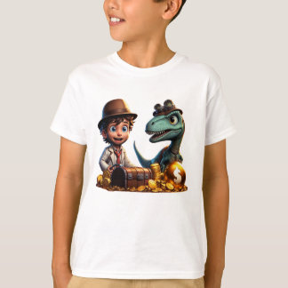 “Adventurous T-Rex and Boy Treasure Hunters” T-Shirt