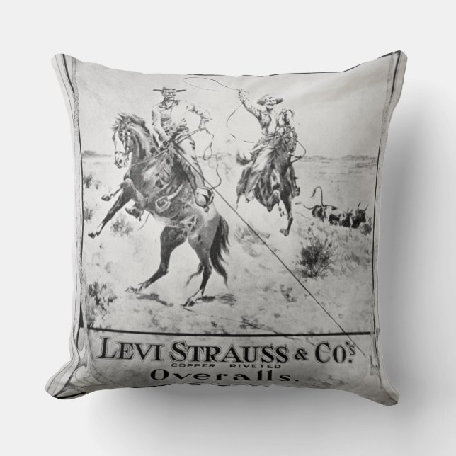 Advert for Levi Strauss & Co, c.1900 (litho) Throw Pillow (Front)