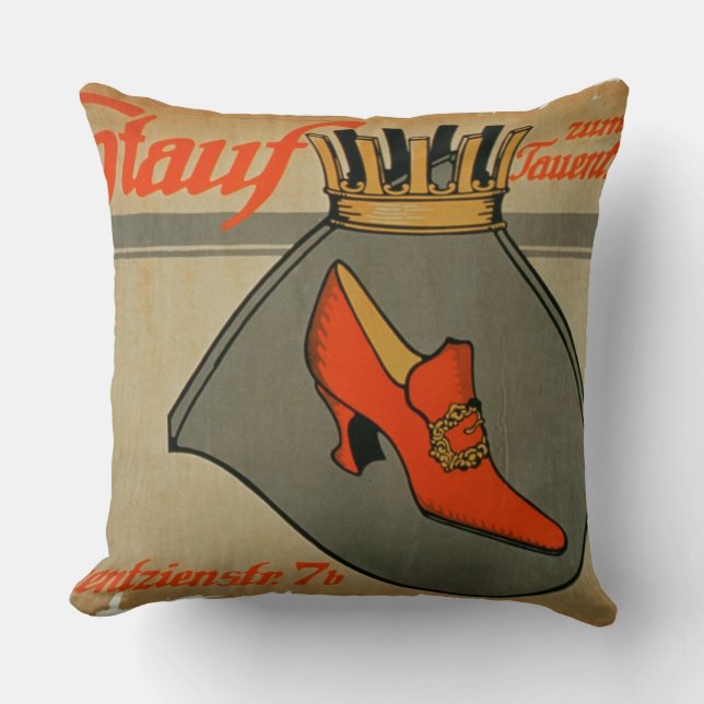 Advertisement for 'Stauf Shoes' (colour litho) Throw Pillow (Front)