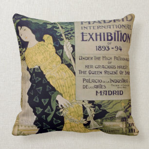Advertisement for the 'Madrid International Exhibi Throw Pillow