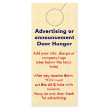 Advertising DOOR HANGER promotion tags