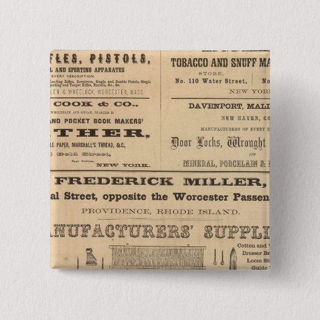 Advertisments by nine companies 2 inch square button (Front)