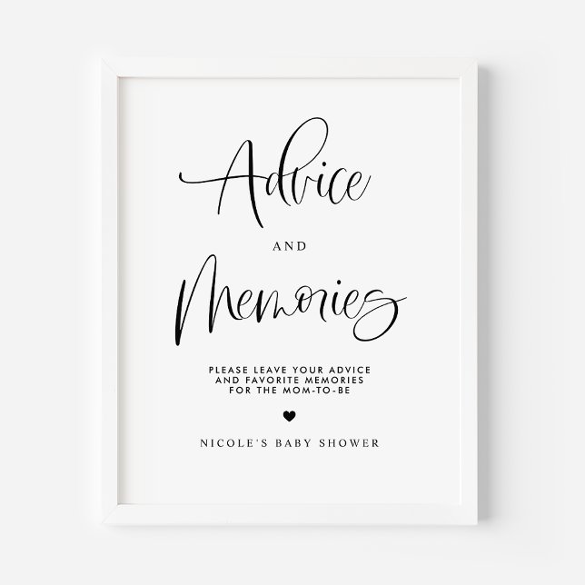 Advice and Memories Cute Calligrahy Baby Shower Poster (Creator Uploaded)