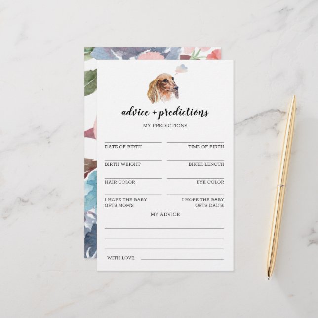 Advice and predictions Dachshund Baby Shower Game (Front/Back In Situ)