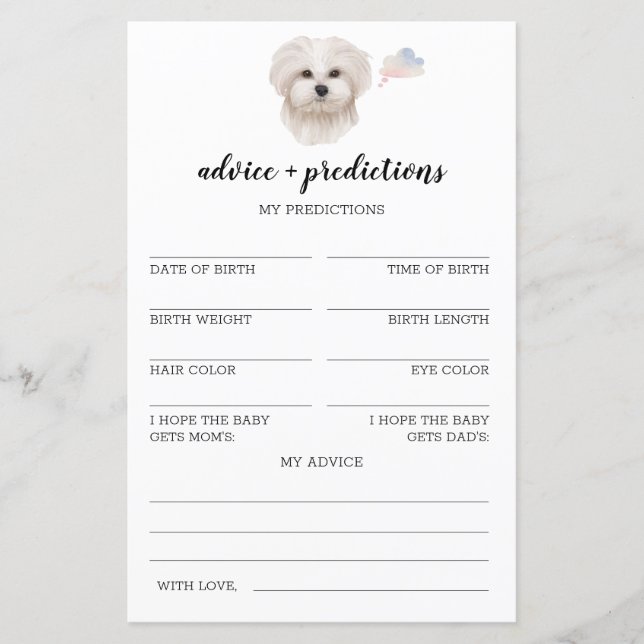 Advice and predictions Maltese Baby Shower Game (Front)