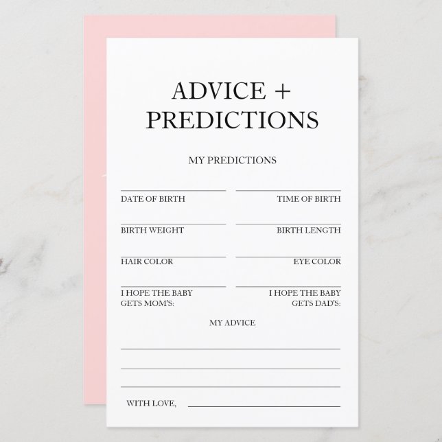 Advice and Predictions Travel Baby Shower Game (Front/Back)