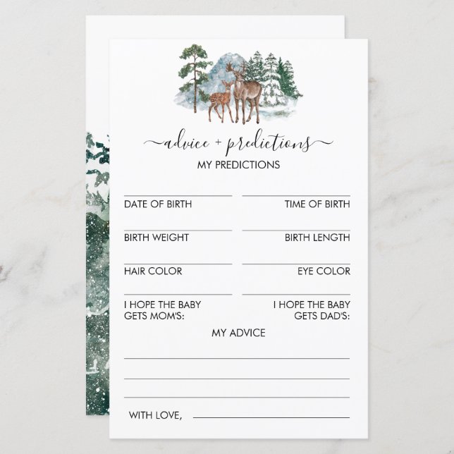 Advice and predictions Winter Baby Shower Game (Front/Back)