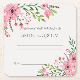 Advice and Well Wishes, Pink Watercolor Flowers Square Paper Coaster