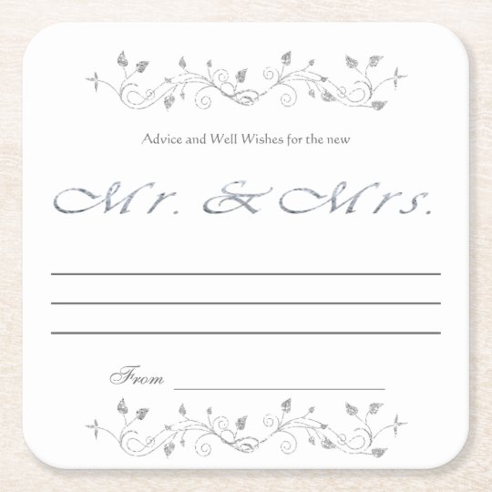 Advice and Well Wishes, Silver Glitter, Mr. & Mrs. Square Paper Coaster