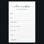 Advice and Wishes<br><div class="desc">These simple, teal and white, modern, minimal, handwritten script Advice & Wishes sheets are perfect to have bridal shower, rehearsal dinner or wedding guests fill out for the happy couple. People will love having the prompts - they make it so easy to leave loving words of advice and well wishes....</div>