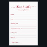 Advice and Wishes<br><div class="desc">These simple, red and white, modern, minimal, handwritten script Advice & Wishes sheets are perfect to have bridal shower, rehearsal dinner or wedding guests fill out for the happy couple. People will love having the prompts - they make it so easy to leave loving words of advice and well wishes....</div>