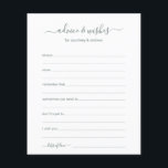 Advice and Wishes<br><div class="desc">These simple, eucalyptus green and white, modern, minimal, handwritten script Advice & Wishes sheets are perfect to have bridal shower, rehearsal dinner or wedding guests fill out for the happy couple. People will love having the prompts - they make it so easy to leave loving words of advice and well...</div>