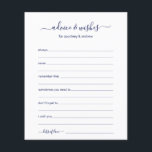 Advice and Wishes<br><div class="desc">These simple, navy blue and white, modern, minimal, handwritten script Advice & Wishes sheets are perfect to have bridal shower, rehearsal dinner or wedding guests fill out for the happy couple. People will love having the prompts - they make it so easy to leave loving words of advice and well...</div>
