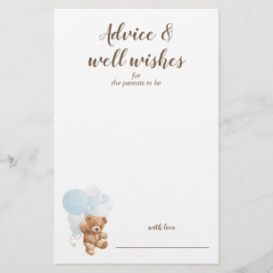 Advice and Wishes Blue Teddy Bear Baby Shower  Flyer