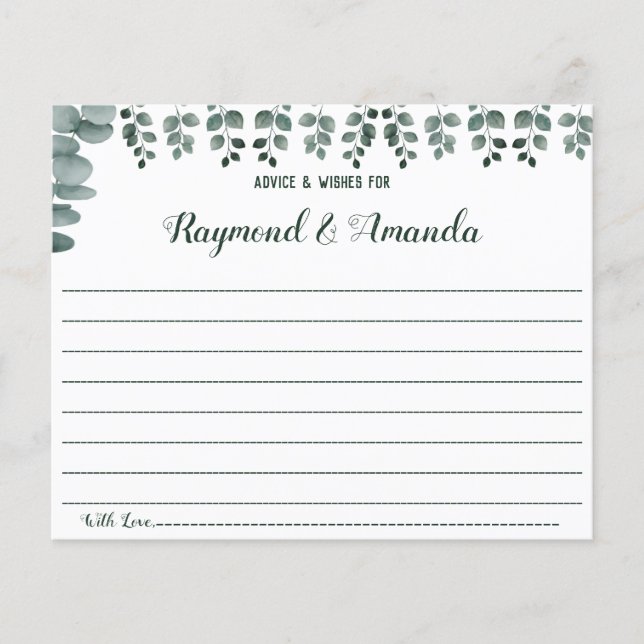 Advice and Wishes for Couple Bridal Shower card (Front)