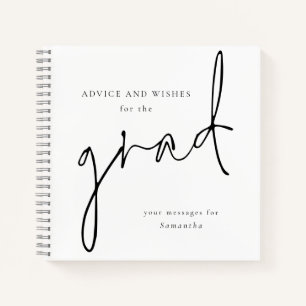 Advice and wishes for Grad Black Text Guest Book