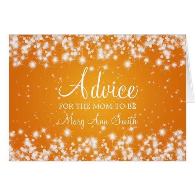 Advice Card Baby Shower Winter Sparkle Orange (Front Horizontal)