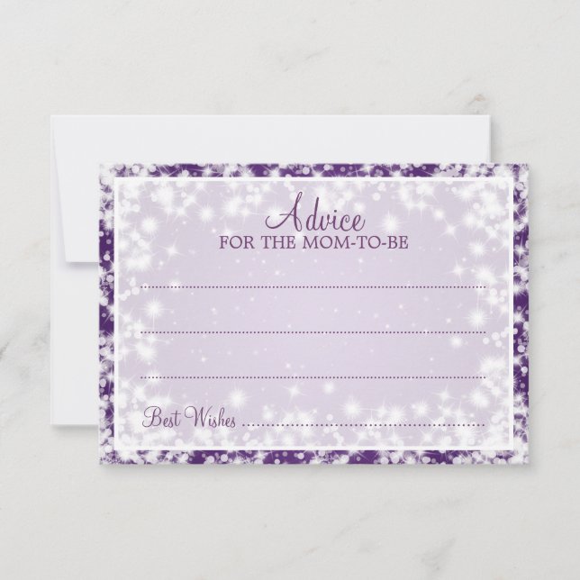 Advice Card Baby Shower Winter Sparkle Purple (Front)