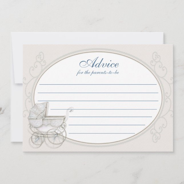 Advice Card Carriage Ivory Blue Gingham (Front)
