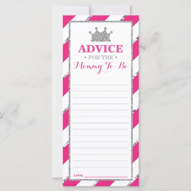 Advice Card for Mom-To-Be, Baby Shower Faux Silver (Front)