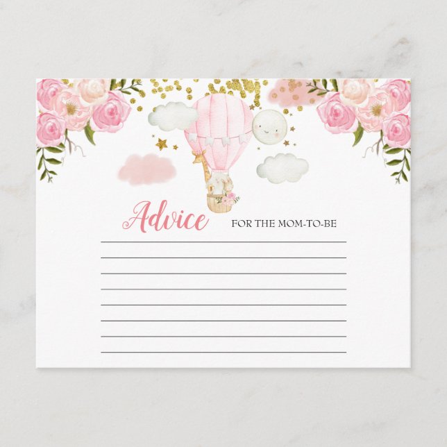 Advice Card Pink Hot Air Balloon Animals jungle (Front)