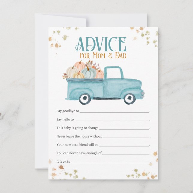 Advice for Mom & Dad Card, Blue Pumpkin Truck Card (Front)