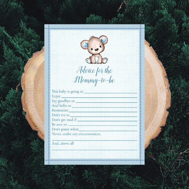 Advice For Mommy Cute Brown Bear Shower Game Card (Creator Uploaded)