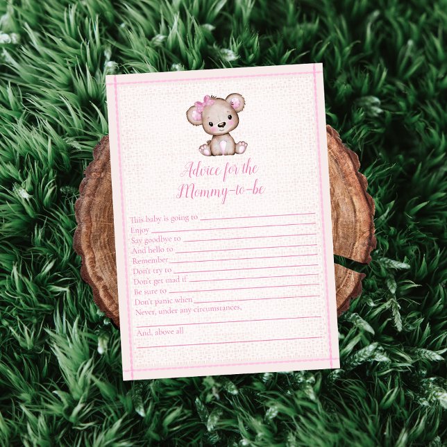 Advice For Mommy Cute Girl Bear Shower Game Card (Creator Uploaded)