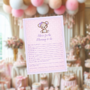 Advice For Mommy Cute Purple Bear Shower Game Card