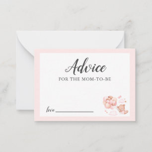 Advice for Mommy Pink Teddy Bear Baby Shower Card
