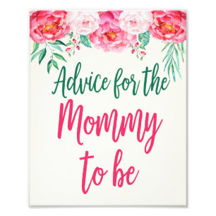 Advice for Mommy Sign, Floral Baby Shower, Floral Photo Print
