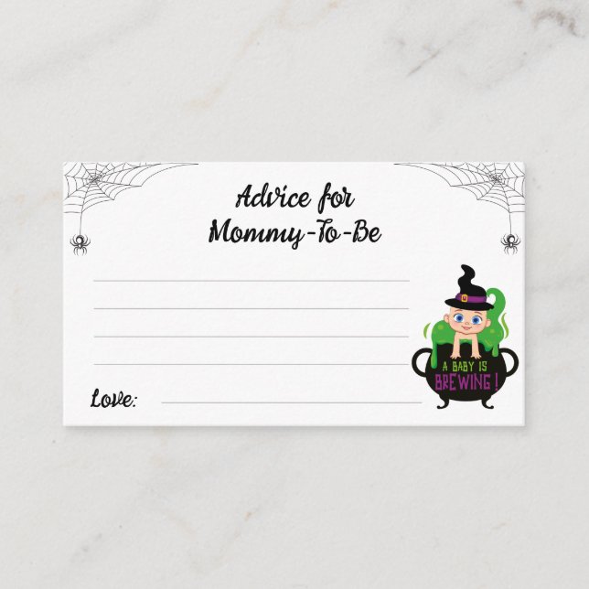 Advice for Mommy-to-be Halloween Witch Baby Shower Enclosure Card (Front)