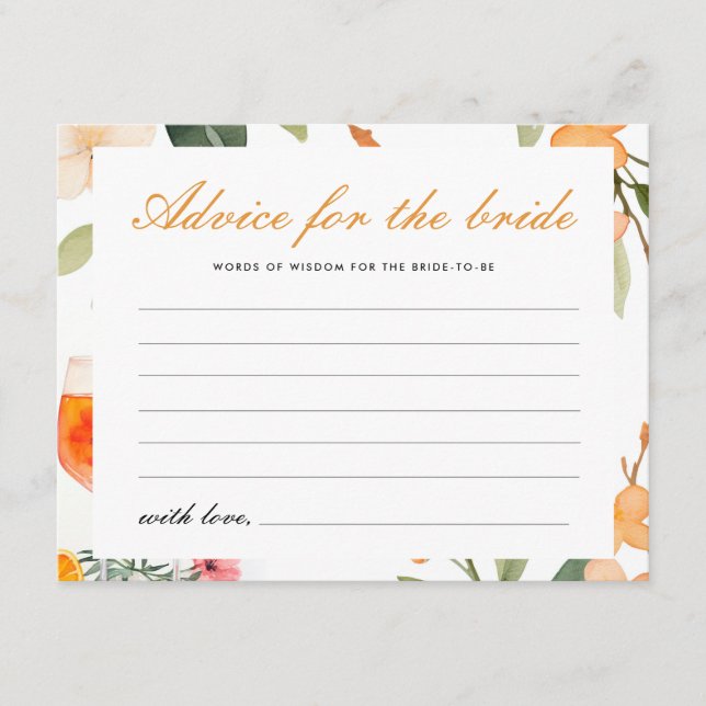 Advice for the Bride Aperol Spritz Bridal Shower Enclosure Card (Front)