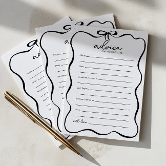 Advice For The Bride Black Bow Bridal Shower Game Card