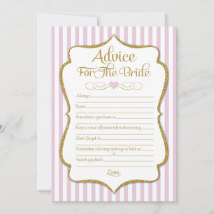Advice For The Bride Pink Gold Bridal Shower Game Card