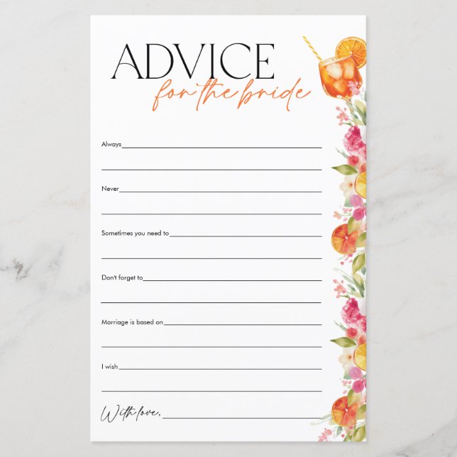 Advice for the Bride Spritz Bridal Shower Game (Front)
