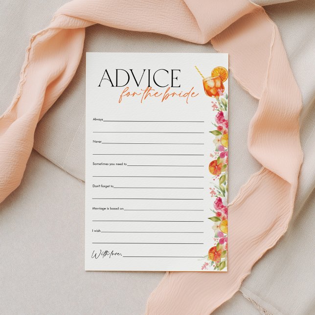 Advice for the Bride Spritz Bridal Shower Game (Advice for the Bride | Love at First Spritz Bridal Shower | Bright Floral Citrus Theme)
