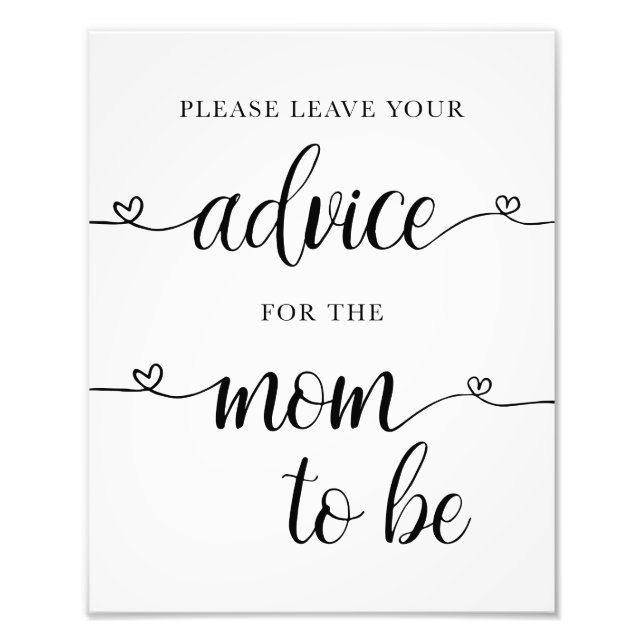 Advice for the Mom to Be Baby Shower Sign Card (Front)