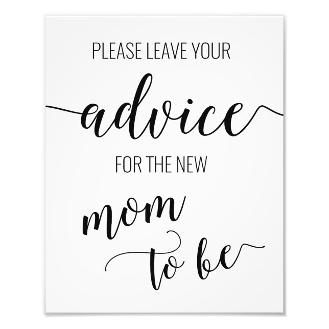 Advice for the Mom to Be Baby Shower Sign Card (Front)