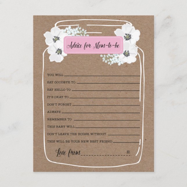 Advice for the Mommy-to-be Baby Shower Game Card (Front)