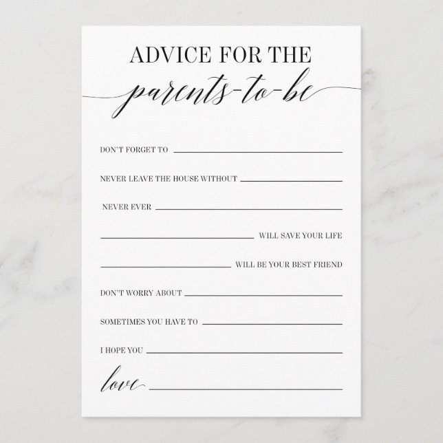 Advice For The Parents-To-Be Baby Shower Game Prog Program (Front)