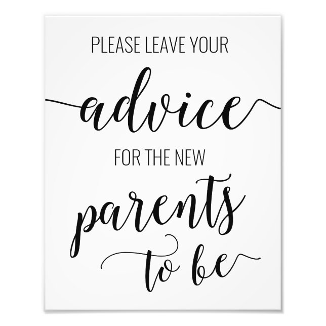 Advice for the Parents to Be Baby Shower Sign Card (Front)