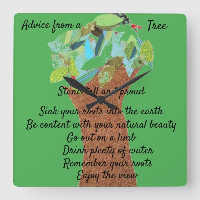 Advice from a tree square wall clock (Front)