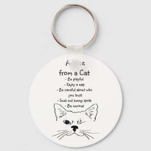 Advice from Winking Cat Fun Animal Humour Keychain
