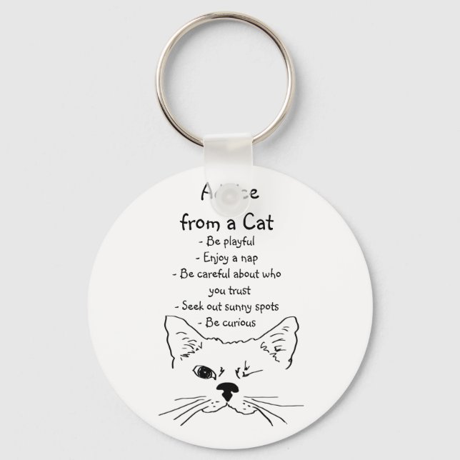 Advice from Winking Cat Fun Animal Humour Keychain (Front)