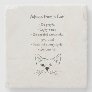 Advice from Winking Cat Fun Animal Humour Stone Coaster