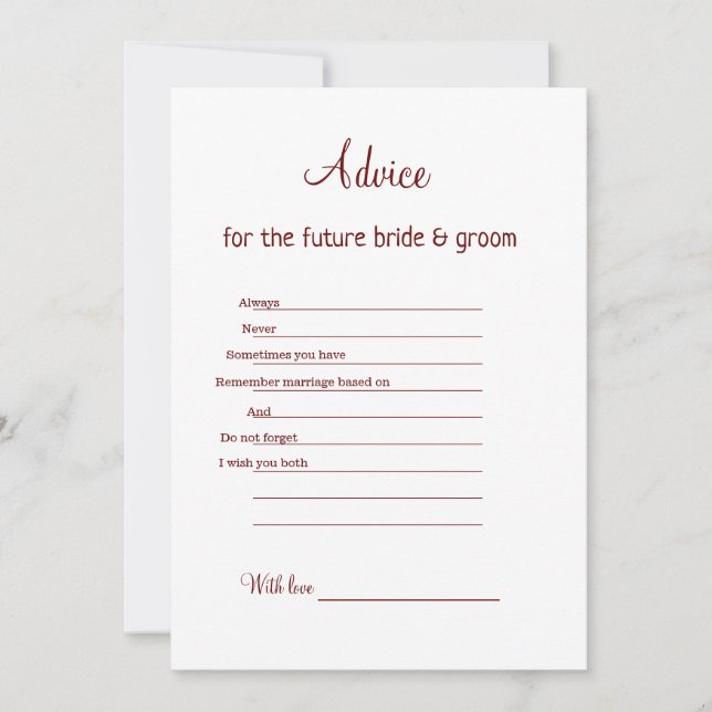 advice suggestion wedding bride groom part holiday card (Front)